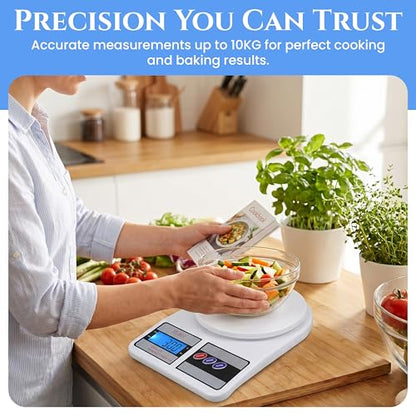 Digital Food Scale 10KG/1g Small Kitchen Weighing Scale with LCD Display, Portable Gram & Ounce Weight Measuring Device for Baking, Cooking, Travel, Accurate Smart Food Measuring Tool