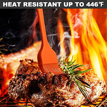 Anaeat Silicone Basting Pastry Brush- 2 Pack Heat Resistant Brushes with Soft Bristles, Hygienic Seamless Design, Marinade Brush Great in Baking for Spreading Oil Butter Sauce BBQ Grill (Orange) - color: Orange 2 Pcs (10"+8.2")
