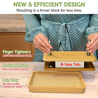 Bamboo Tofu Press, Built in Tofu Strainer and Drip Tray with Cheesecloth- Easily Remove Water from Tofu, Tofu Drainer, Fit for Tofu Size 16oz, Great Gift for Tofu Lover - size: Fit for 8-16oz Tofu