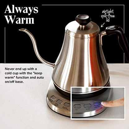 Gooseneck Electric Kettle with Temperature Control - 0.8L Stainless Steel & BPA Free Plastic - Custom Temp Presets for Teas & Coffee - Keep Warm Option - style: Temperature Control & Presets