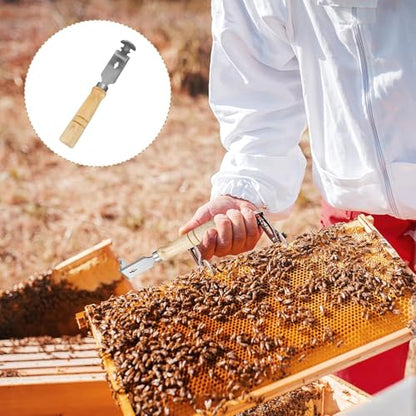 Multifunction Hive Scraper Tool, Bee Frame Shovel, Beehive Frame Cleaning Shovel with Wood Handle Stainless Steel Scraper Cleaner Supply