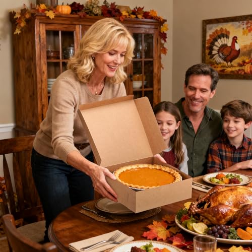 36 Pack Pizza Bakery Boxes 10" x 10" x 3" Kraft Square Bakery Boxes for Pie, Cookies, Cheesecake, Chocolate Covered Strawberries, Dessert Brown Paper Cardboard Container for Treats - size: 10 x 10 x 3 inches