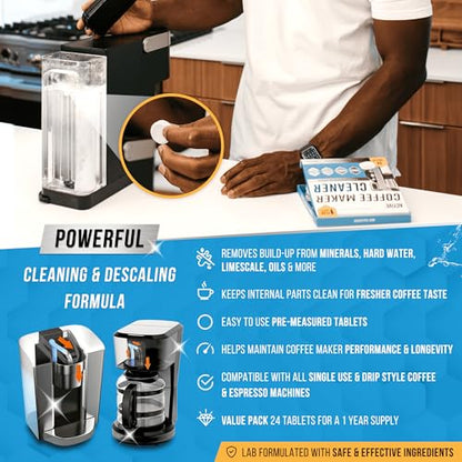 Coffee Machine Cleaner Descaler Tablets - 24 Count, Compatible With Nespresso, Keurig, Ninja, Delonghi, Miele, Coffee Maker Pot Descaling & Cleaning Tabs, Descale Drip Coffe And Espresso Machines - style: 24 Tablets