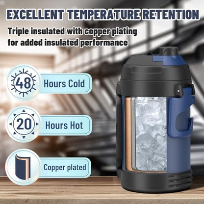 Zukro 1 Gallon Water Jug, One Gallon Large Triple Wall Insulated Water Bottle With Straw and Spout, Keep Cold 48 Hours, No Sweat 128 oz Stainless Steel Sport Jug For Gym, Camping, Outdoors, Coal - color: Coal