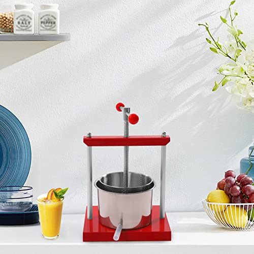 Cheese Fruit Wine Manual Press Machine 6L/1.6gal Stainless Steel Barrels Honey Presser w/T-shaped Handle Fruit Press Making Equipment for Pressing Juice, Vegetable, Wine, Cider (6L/1.6gal) - size: 6L/1.6gal