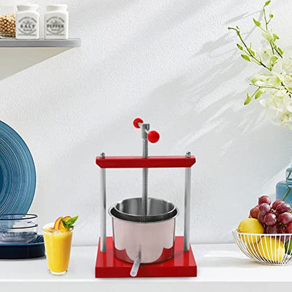 Cheese Fruit Wine Manual Press Machine 6L/1.6gal Stainless Steel Barrels Honey Presser w/T-shaped Handle Fruit Press Making Equipment for Pressing Juice, Vegetable, Wine, Cider (6L/1.6gal) - size: 6L/1.6gal