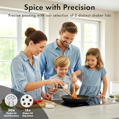 EDELHAUS Glass Spice Jars with Label, Seasoning Set, 36x Black Steel Lids | Airtight lids keep spices fresh; use as a spice organizer, seasoning containers or 4 oz jar set; funnel, brush & 240 labels - color: 36x Black Lid Jars