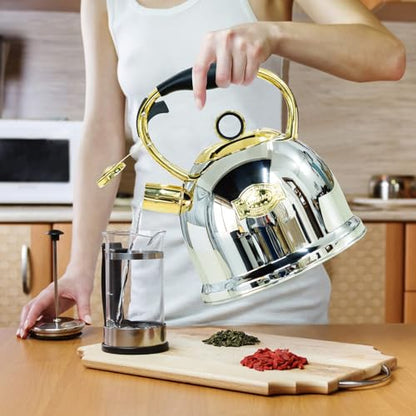 Tea Kettle for Stovetop, Food Grade Stainless Steel Water Kettle, Tea Pot for Home & Kitchen, 3.0 Qt - color: Gold