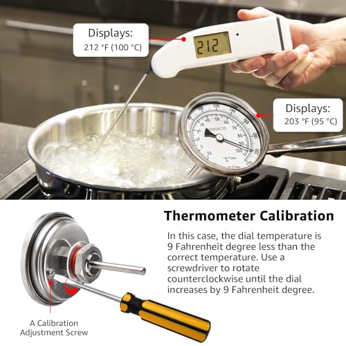 3" Dial 2" Probe FERRODAY 1/2 NPT Stainless Steel Dial Thermometer 1/2 NPT Homebrew Kettle Thermometer Weldless w/O-Rings 0-220ºF Kettle Stainless Steel Brew Pot Thermometer