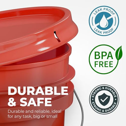 EconoHome 5-Gallon Red Bucket Pail Container with Lid | Metal Handles with Plastic Grip | Easy Stack and Store | Heavy-Duty, Approx 90 MIL, Extra Durable | Food Grade | BPA Free - 2 Pack - color: Red, size: 2 Pack