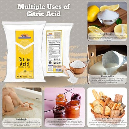 Rani Citric Acid Powder, Food Grade (Limbu Ka Ful) 3.5oz (100g) ~ Used for Cooking, Bath Bombs, Cleaning | Gluten Friendly | Indian Origin - size: 3.5 Ounce (Pack of 1)