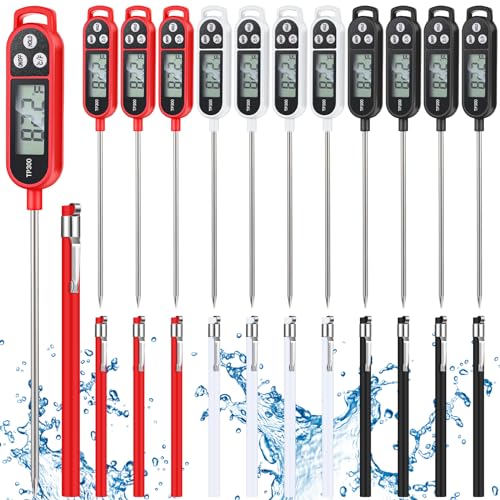 Copkim 12 Pcs Meat Food Thermometer Food with Probe Water Liquid Instant Read Digital Thermometer Kitchen Cooking Supplies for Cooking BBQ Milk Yogurt (Black,White,Red) - color: Black, White, Red