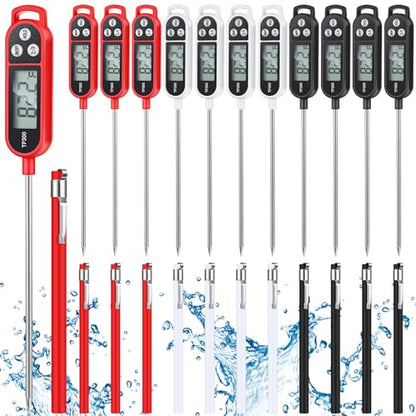 Copkim 12 Pcs Meat Food Thermometer Food with Probe Water Liquid Instant Read Digital Thermometer Kitchen Cooking Supplies for Cooking BBQ Milk Yogurt (Black,White,Red) - color: Black, White, Red