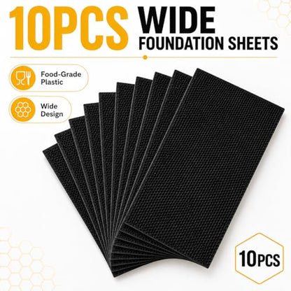 Black Beeswax Foundation Sheets, 10PCS for Langstroth Deep Frames | 8-1/2 Inch, Fits Langstroth Deep Frames, Wax-Coated Plastic, Food-Grade