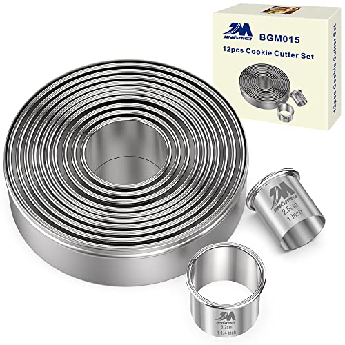 Round Cookie Biscuit Cutter Set 12 Pieces Graduated Circle Pastry Cutters 18/8 Stainless Steel Cookie Cutters1inch - 4 1/2inch Donut Cutter Ring Molds GIFT Package - style: 12pcs(1-4.5in )