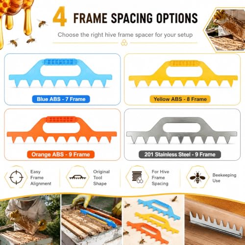 Beehive Frame Spacer Tool, Hive Frame Spacing Rake for 7/8/9 Frame Layout, ABS Plastic or 201 Stainless Steel Beekeeping Spacer for Even Hive Frame Alignment(Yellow - 8 Frame) - color: Yellow - 8 Frame