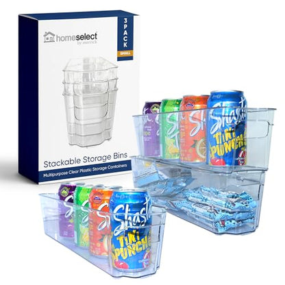 3 Pack Stackable Storage Bins - Plastic Storage Containers for Fridge, Pantry, Freezer, Closet & Kitchen, Clear Fridge Organizer Bins Ideal for Breastmilk, Baby Pouches & Formula Bottles | Small