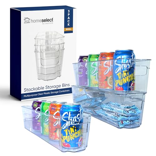 3 Pack Stackable Storage Bins - Plastic Storage Containers for Fridge, Pantry, Freezer, Closet & Kitchen, Clear Fridge Organizer Bins Ideal for Breastmilk, Baby Pouches & Formula Bottles | Small