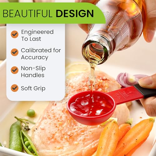 Spring Chef Red Magnetic Measuring Cups and Spoons Set of 9, Stackable Plastic Kitchen Gadget with Easy to Read Markings - Measure Dry or Liquid Ingredients for Baking & Cooking, BPA Free - color: Red