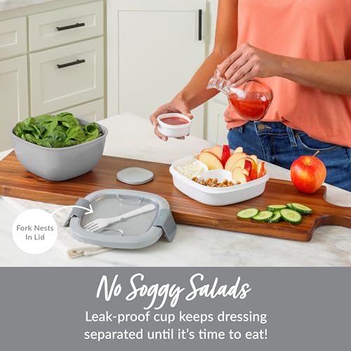 Bentgo Salad Container - 54 oz Bowl with 4-Compartment Toppings Tray, Leak-Proof Dressing Container, Reusable Fork, BPA-Free Lunch Box for Meal Prep & Food Storage; Removable Bento Tray (Gray) - color: Gray