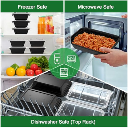 Dealusy 50 Pack (100-Piece) 38 oz Meal Prep Containers Reusable with Lids, Sturdy Leakproof & Food Safe, Microwave, Freezer, Dishwasher Safe Prep Containers, To Go Take Out Plastic Food Storage - size: 38 oz