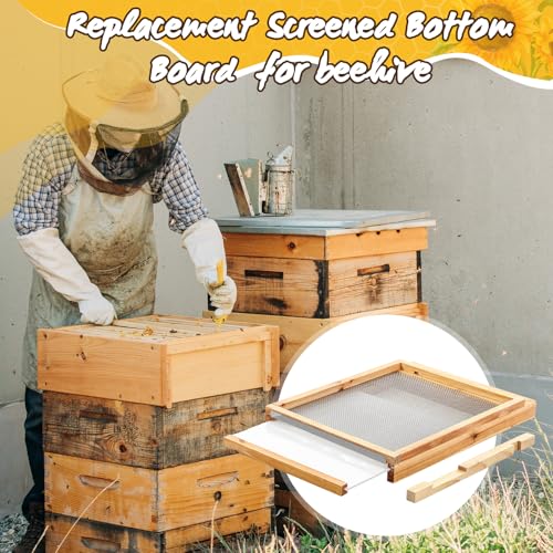 DoubleFill 6 Pcs 10 Frame Beehive Screened Bottoms Board Dipped in Beeswax with Entrance Reducer Beeswax Wood Screeneds Bottom Boards for Beekeeping Supplies (Plastic Screened Bottom Board)