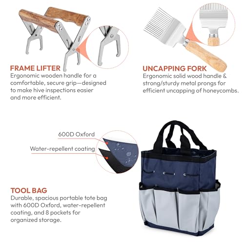 Bee Keeping Starter Kit | 11-Piece Beekeeping Supplies Set | Hive Tool & Stainless Steel Bee Smoker | Includes Water Resistant Tool Bag – Beekeeping Essentials for Beginners & Experts