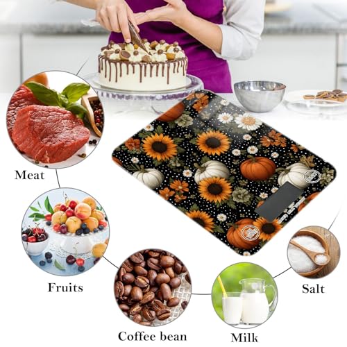 Food Scale Kitchen Scale for Baking Cooking Digital Food Weighing Measuring Scale Small Waterproof Electric Food Scale Black Dotty Pumpkins Sunflowers Daisy - color: Black Dotty Pumpkins Sunflowers Daisy