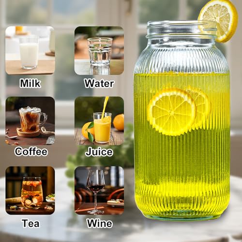 WELLIFE 64 OZ Mason Jars, 6 Pack Wide Mouth Mason Jars for Pickling, Canning, Fermenting and Food Storage, Microwave & Dishwasher Safe - color: Clear Stripe Mason Jars 64oz-6Pcs