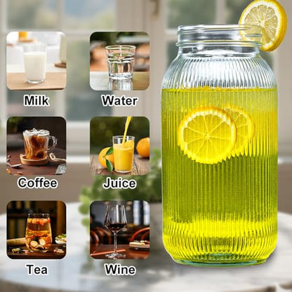WELLIFE 64 OZ Mason Jars, 6 Pack Wide Mouth Mason Jars for Pickling, Canning, Fermenting and Food Storage, Microwave & Dishwasher Safe - color: Clear Stripe Mason Jars 64oz-6Pcs