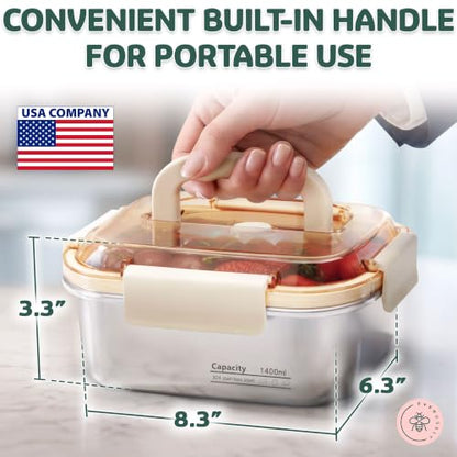 Everusely - Large Stainless Steel Food Container + Snap Lock Lid - 47 oz - Airtight Food Storage Box - Meal Prep, Vegetables, Travel Lunch, Marinating Meat - Microwave, Oven, Refrigerator Safe - size: 1400mL