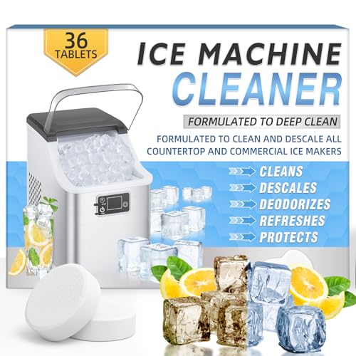 Ice Machine Cleaner Tablets Descaler (36 Pack) – Portable Ice Maker Cleaner, Nickel Safe Scale Remover Compatible with Countertop and Nugget Ice Maker, Remove limescale, Odor-Free, Crystal Clear Ice
