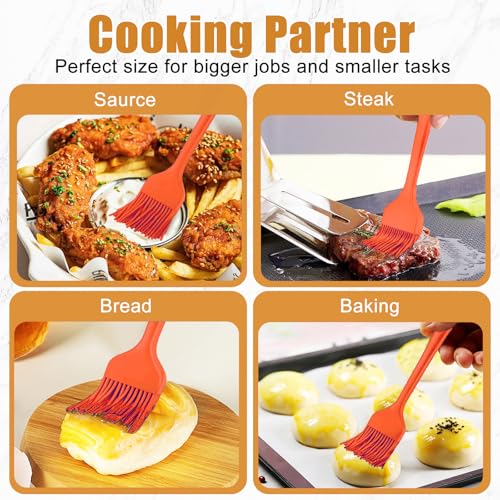 Silicone Basting Brush 2 Pcs Pastry Brush for Oil, BBQ, Grill, Sauce Baking Cooking, Dishwasher Safe (Orange) - color: Orange