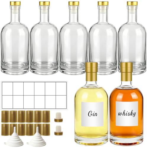 TBWIND 7 Pack 16oz/500ml Clear Glass Bottles with T-Top Cork Stoppers | hick heavy base airtight wine & liquor bottles. Ideal for beverages, whiskey, oil, vinegar, wedding favors & crafts - color: 16oz/ 500ml, size: Clear