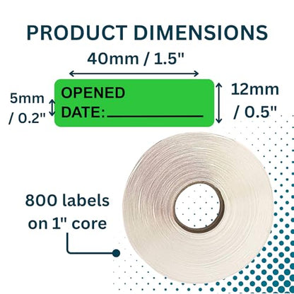 Opened Date Labels for Medical, Food & Lab Use - 800 Fluoro Green Write-on Small Stickers (12mm x 40mm / 0.5" x 1.5") in Dispense Box. Strong Latex-Free Adhesive & Indirect Food/Medical Safe Ink - style: Opened Date