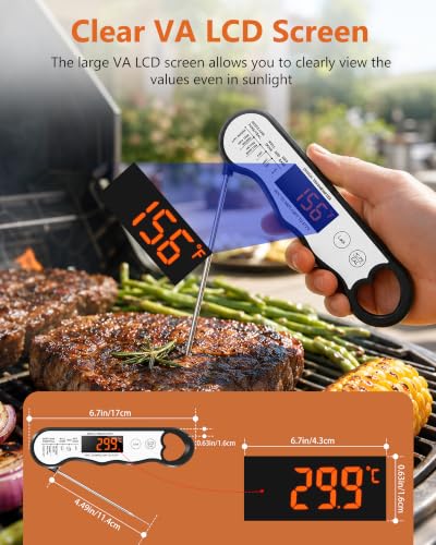 COOLMI Instant Read Meat Thermometer, 2-4 Sec, Waterproof, Rechargeable | Large Bright LED Display, Hold And Recalibration, Foldable Probe, Magnetic Storage And Up To 11 Hours Of Use - color: Rechargeable Model-Black