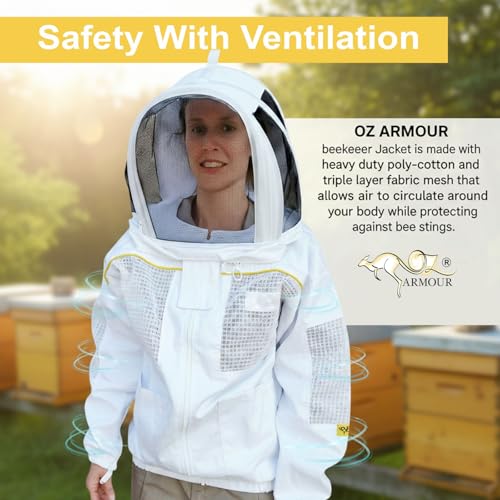 Semi Ventilated Poly Cotton Jacket Extra Cool Beekeeper Costume Kit with 2 Hoods Fencing/Folding & Round Brim Hat (4X-Large) - size: 4X-Large