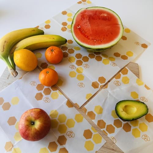 Truebee Reusable Beeswax Food Wraps 3-Pack – Non Toxic, Plastic Free, Silicone Free, Sustainable, Environmentally Friendly, Organic Cotton Beeswax Wraps (S, M, L), Signature Design - color: 3 Pack - Honeycomb