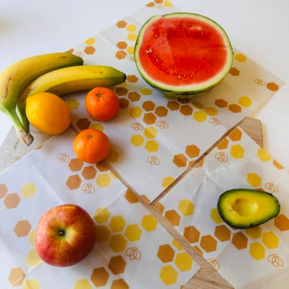 Truebee Reusable Beeswax Food Wraps 3-Pack – Non Toxic, Plastic Free, Silicone Free, Sustainable, Environmentally Friendly, Organic Cotton Beeswax Wraps (S, M, L), Signature Design - color: 3 Pack - Honeycomb