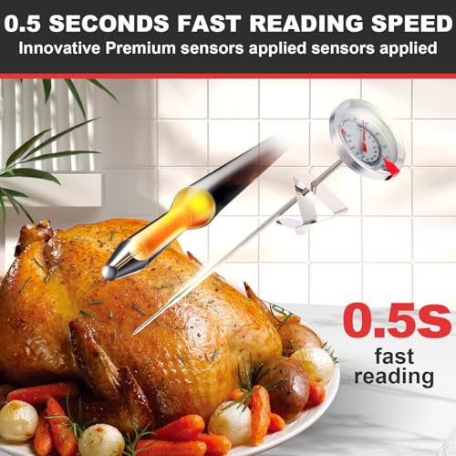 Candy Thermometer Waterproof IP67 - Oil Thermometer for Frying with Clips - 9" Side of Pot Thermometer Deep Fry for Oil Candy Candle BBQ - Silver - color: Silver Dial