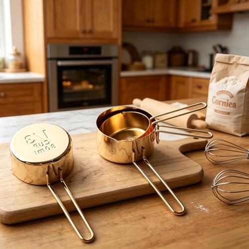 4pcs Stainless Steel Measuring Cups Set Kitchen Accessories Baking Tea Coffee Measuring Tools (gold-4pcs) - color: gold-4pcs
