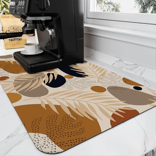 Boho Tropical Palm Leaf Geometric Bohemian Plant Coffee Mat Dish Drying Mats for Kitchen Counter, Coffee Bar Mat for Countertop Accessories Absorbent Hide Stain Rubber Backed Drying Mat Decor Gift - color: Tropical Palm Leaf