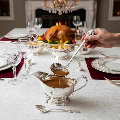 KEAWELL Premium 7.5 inch Luxury Gravy Ladle, 18/10 Stainless Steel, Small Gravy Spoon for Home. Solid and Sturdy, Dishwasher Safe. (1, Silver) - color: Silver