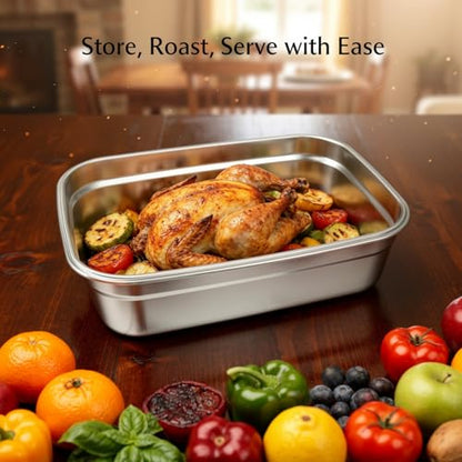186 oz Stainless Steel Food Storage Container with Lids, 13.0 x 9.6 x 5.1 in Leakproof Kimchi Container with Handles, Large Food Storage Containers for Roasting Turkey, Kimchi, Fruits, Party, Kitchen
