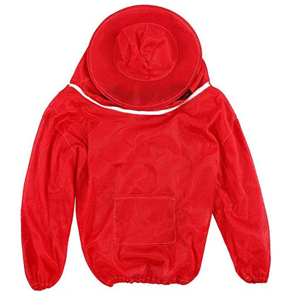 Tnfeeon Protective Gear Beekeeping Suit with Protective Round Veil for Apiary Backyard Beekeeping Jacket Professional Bee Suit for Men and Women Jacket (Red)