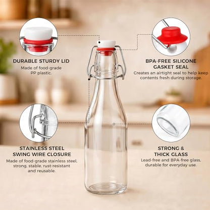 Ruckae Swing Top Glass Bottles,Flip Top Glass Bottle with Lids Sealable Kombucha Bottle for Brew Beer Syrup Vanilla Extract Air Tight Bottles for Gift (12 oz 10 pack) - size: 12 oz 10 pack