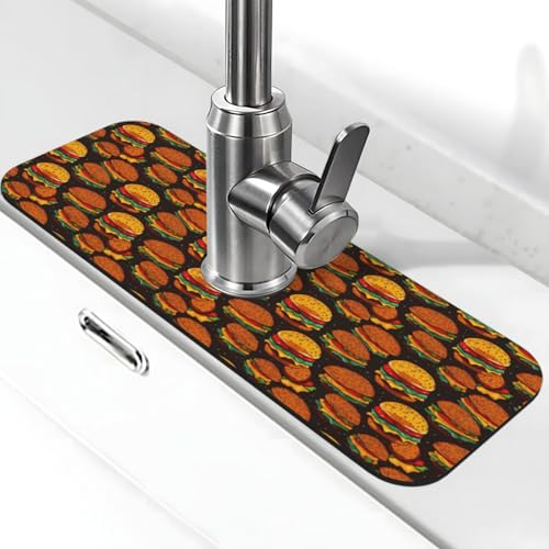 Hamburger Faucet Mat For Kitchen Sink, Absorbent Countertop Protector, Quick Dry Sink Splash Guard Pad, Waterproof Draining Mat 15" X 5.5" - color: Style 10