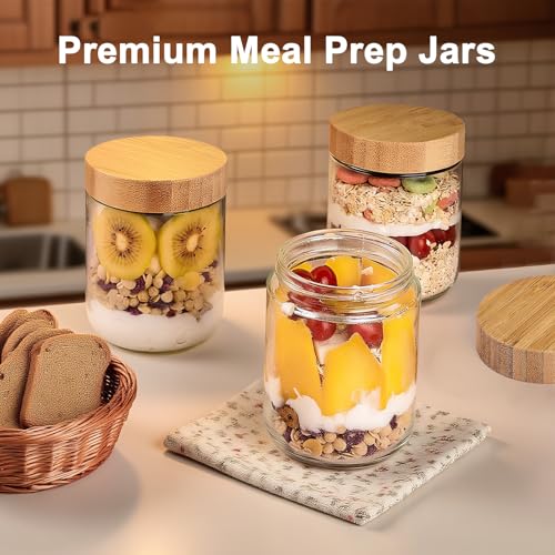 4 Pack 16oz Glass Jars with Bamboo Lids, Overnight Oats Containers with Airtight Lids, Storage Containers Wide Mouth Mason jars for Salad,Yogurt, Sugar, Snacks, Spices - color: 16OZ-4P