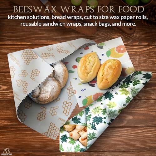 7 PCS Beeswax Wraps for Food – Reusable Bees Wax Wraps | Organic Beeswax Food Wrap for Sandwiches, Cheese, Vegetables & Bowls
