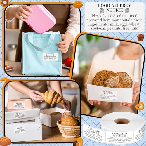 Gueevin 600 Count 1x2'' Food Allergy Warning Labels Allergies Restaurant Food Safety Self Adhesive Stickers Restaurant Removable Thermal Printed Labels for Kitchen(White) - color: White